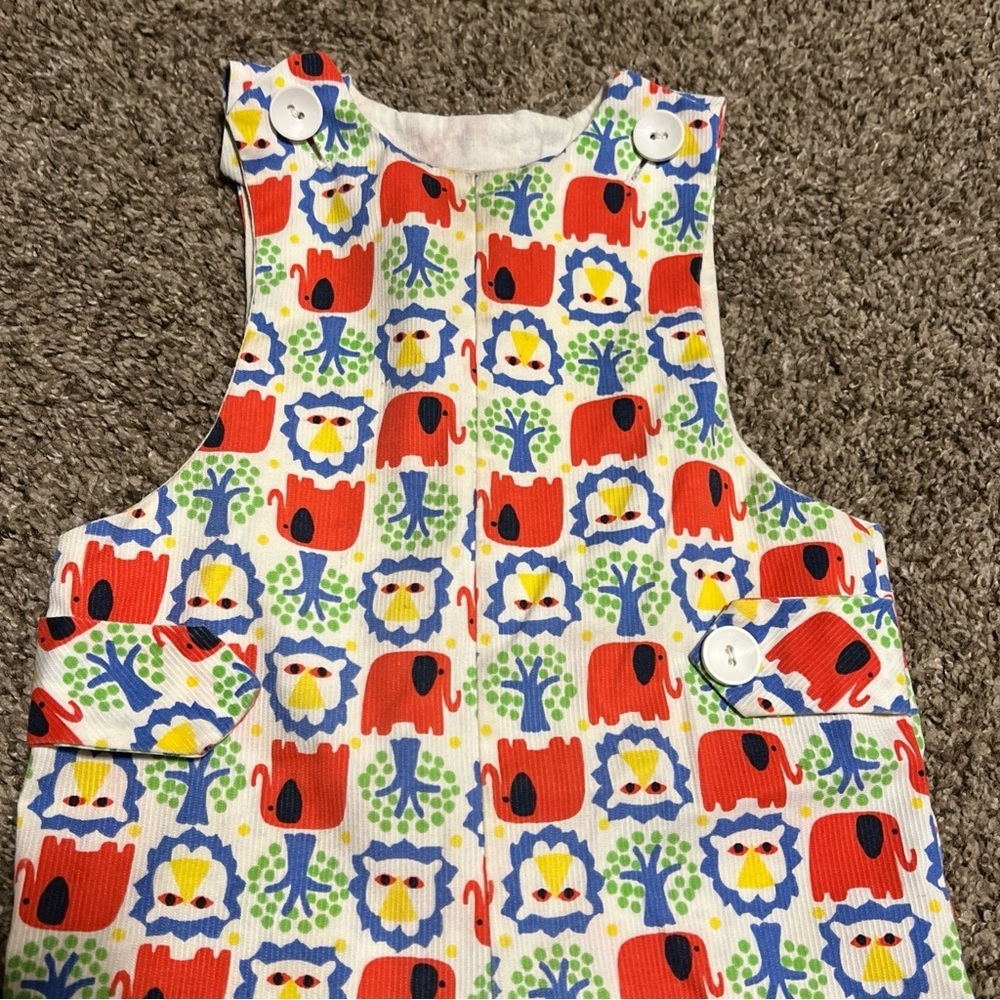 Vtg 60s Goodlord Tailored short overalls Elephant Red white blue 12M - Picture 2 of 7